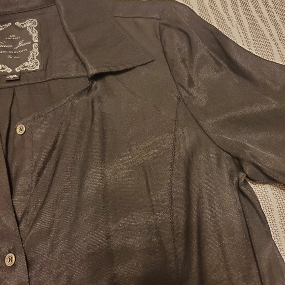 GUESS Los Angeles Shiny Black Buttoned Shirt Dress - Picture 8 of 9